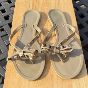 Elegant Tan Studded Bow Sandals